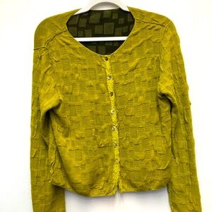 Cut Loose Textured Cardigan Large Mustard Yellow Lightweight Office Workwear